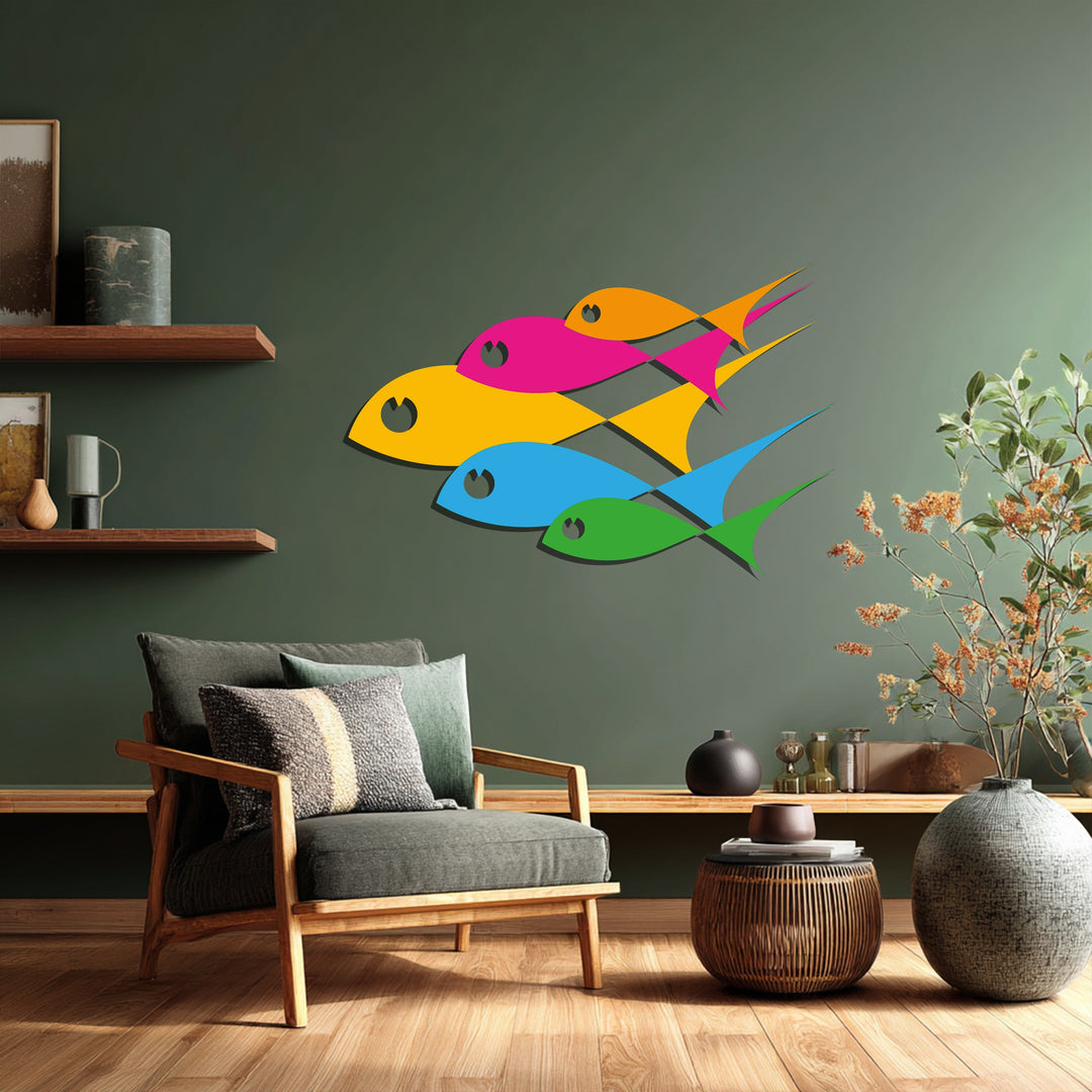 Color Splash Harmony – Modern Abstract Fish Metal Wall Art