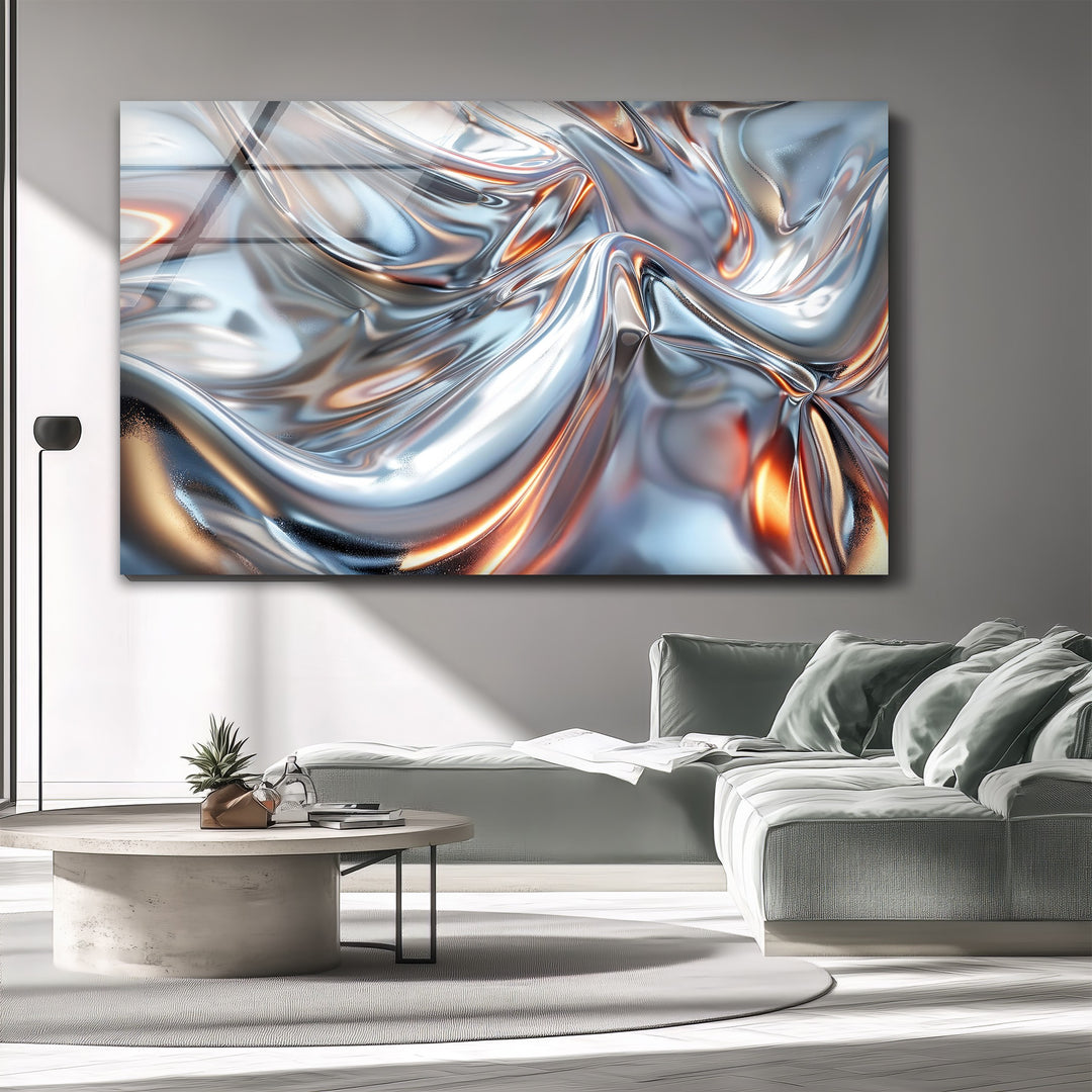 Luminous Steel Drift – Abstract Chrome Silver Glass Wall Art