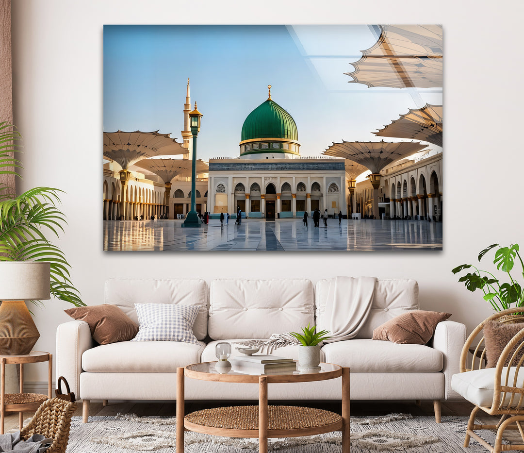 Serenity of Madinah – Green Dome Mosque Glass Wall Art