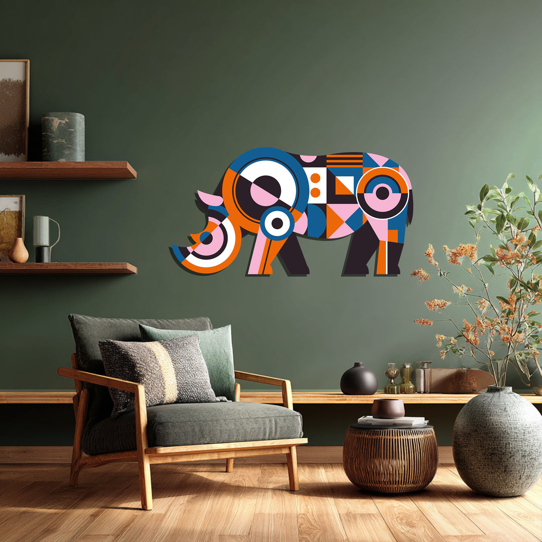 Geometric Rhino Metal Wall Art – Colorful Modern Animal Wall Decor