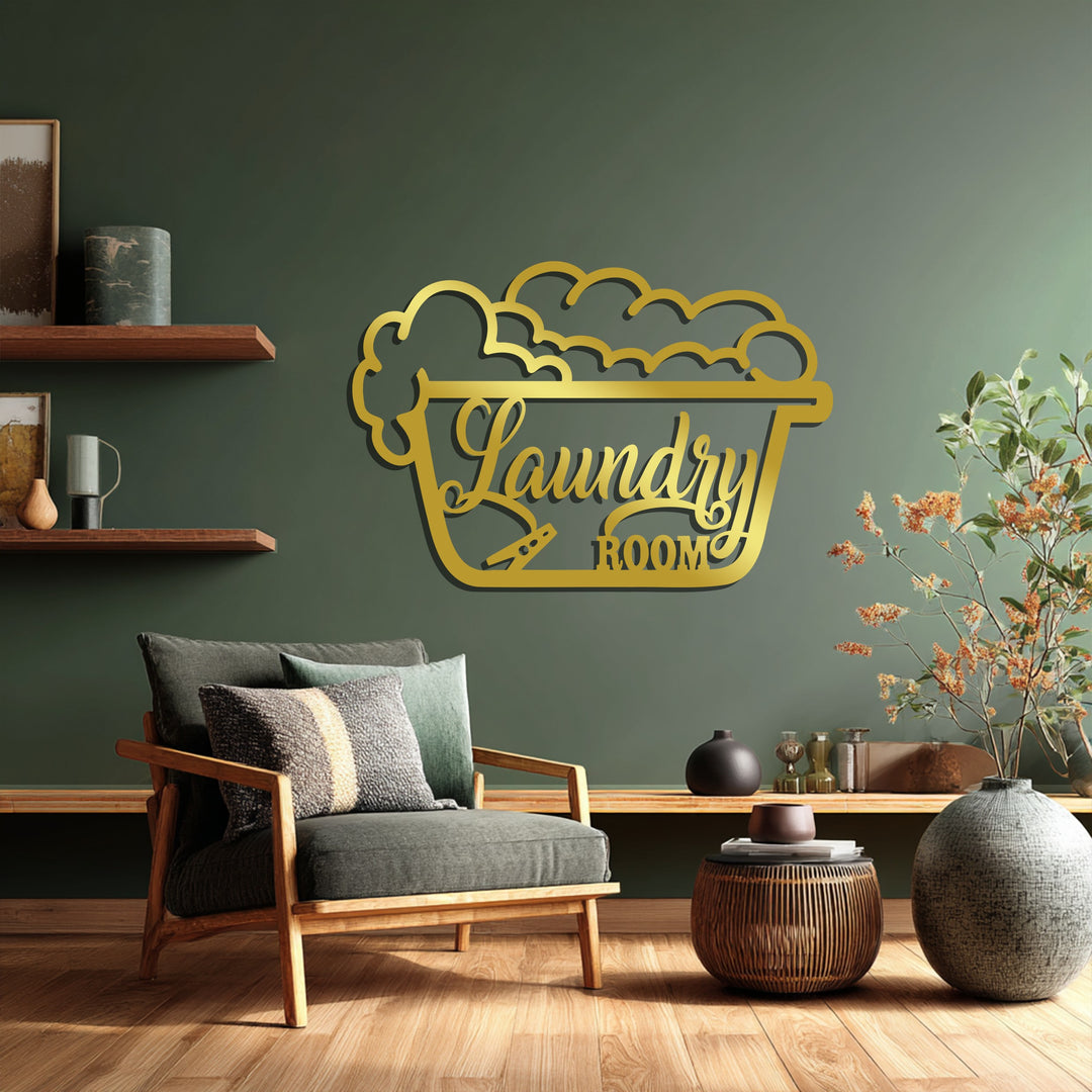 Laundry Room Metal Wall Art with UV Print – Vintage Wash Tub Design