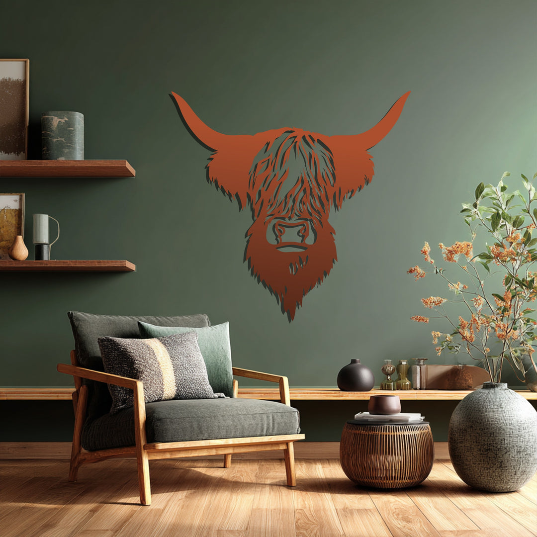 Rustic Highland Cow Metal Wall Art – Farmhouse Animal Silhouette Decor