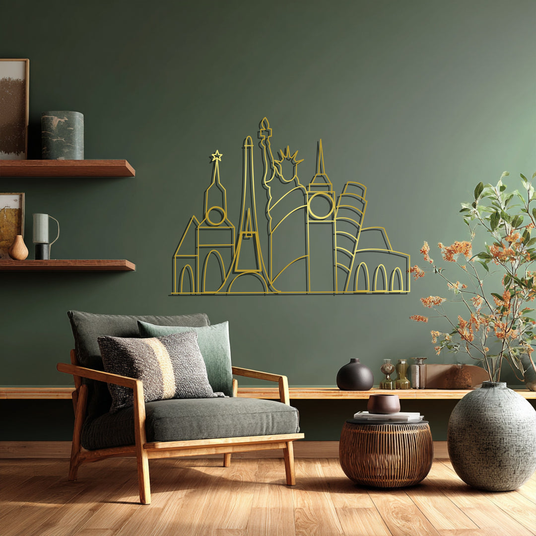Global skyline metal wall hanging minimalist style