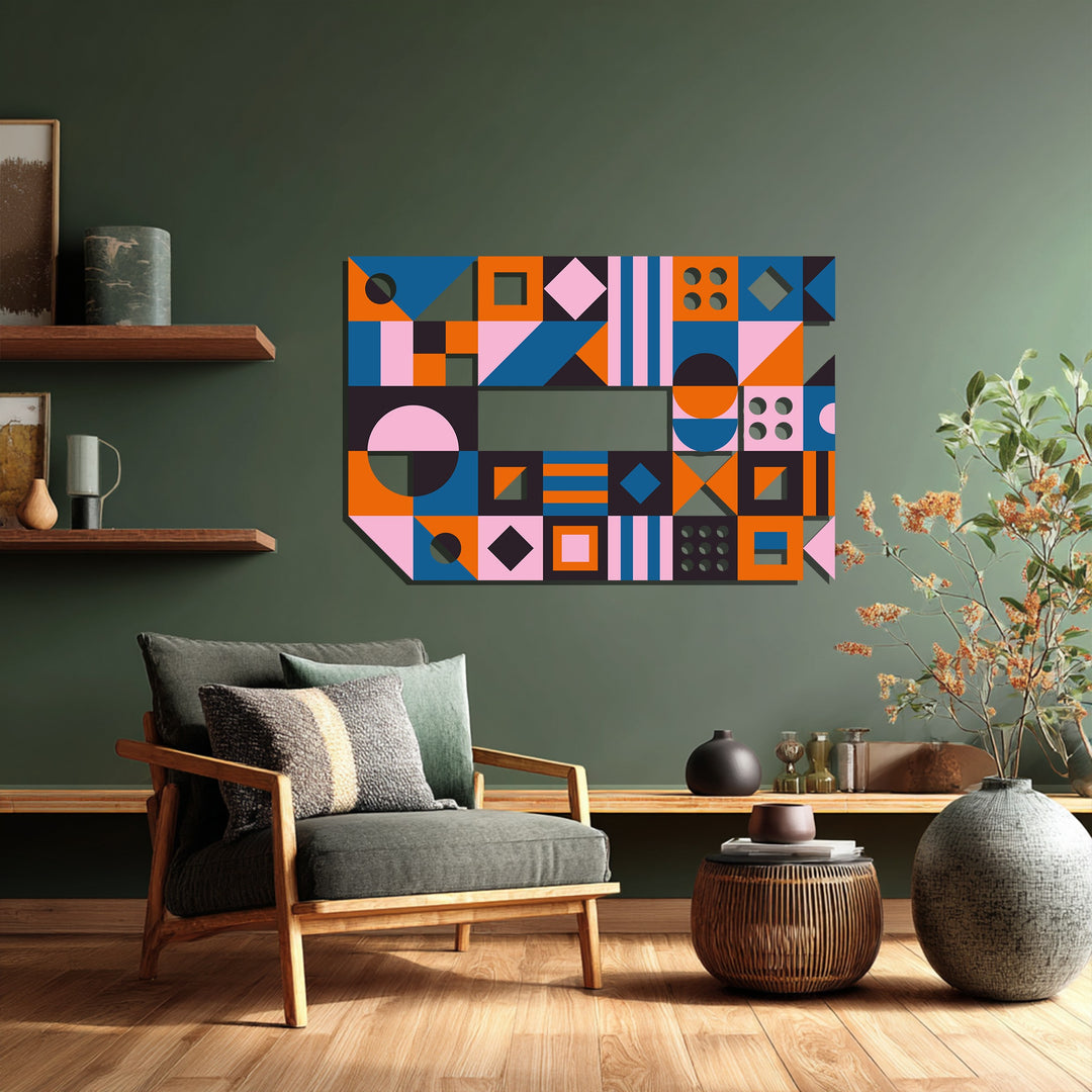 Geometric Shapes Metal Wall Art – Colorful Modern Abstract Home Decor