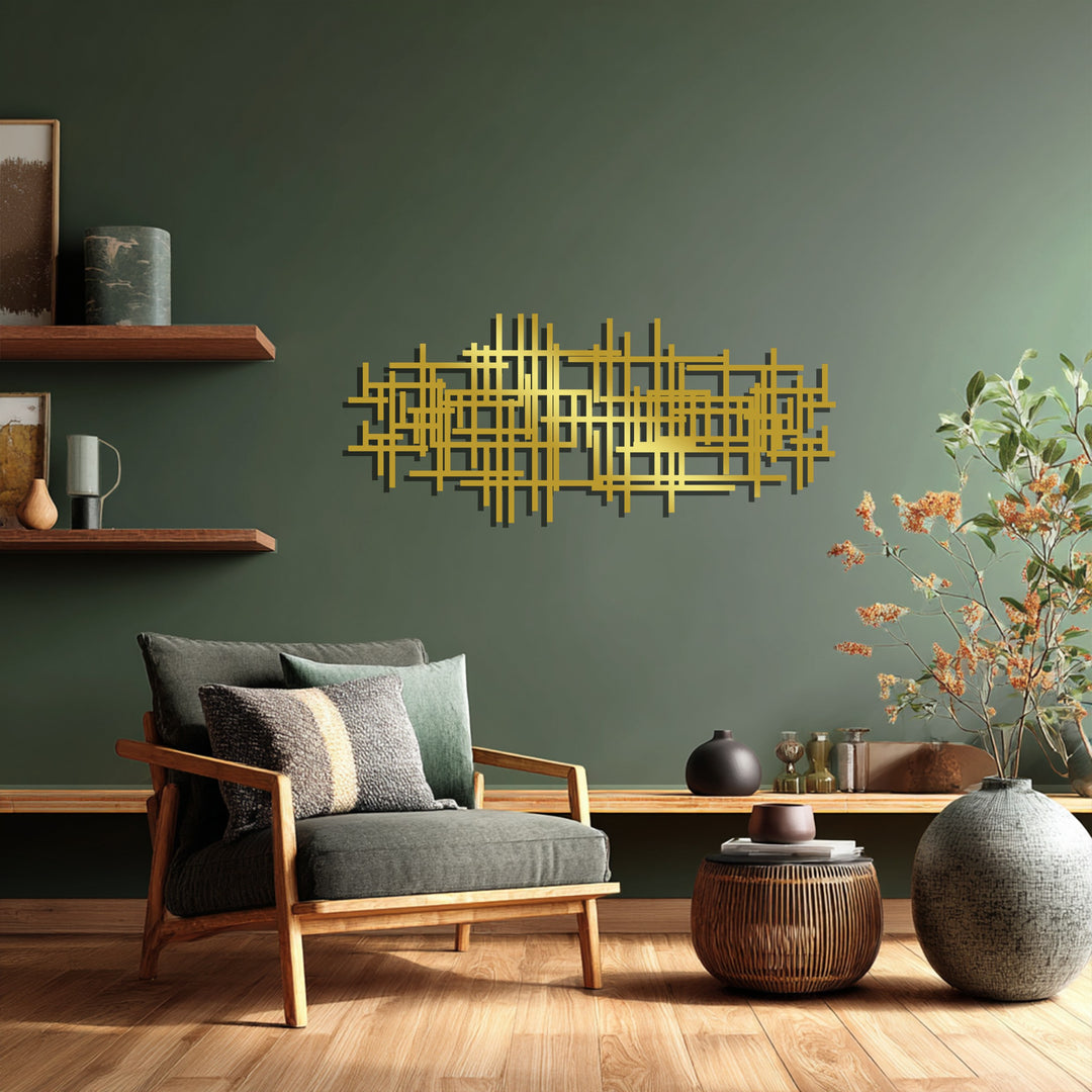 Abstract Geometric Lines Metal Wall Art – Modern Black Wall Decor