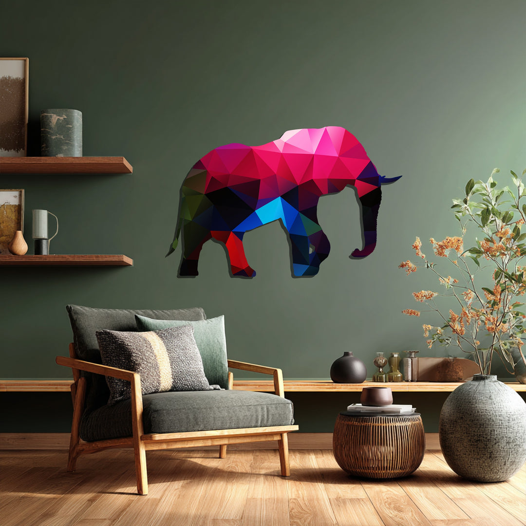 Colorful Elephant Metal Wall Art – Modern Geometric Animal Home Decor