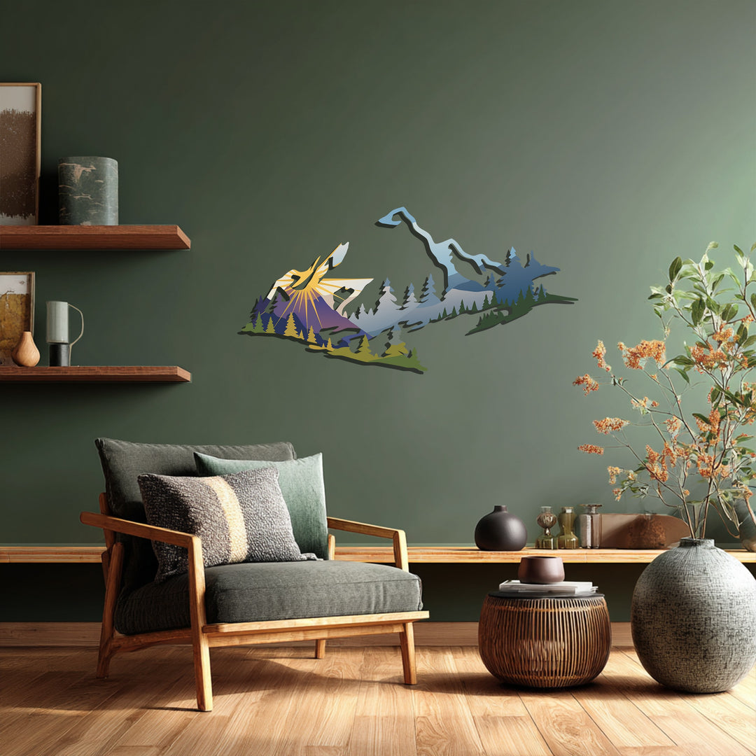 Majestic Sunrise Over Mountains Metal Wall Art – Nature Landscape Design