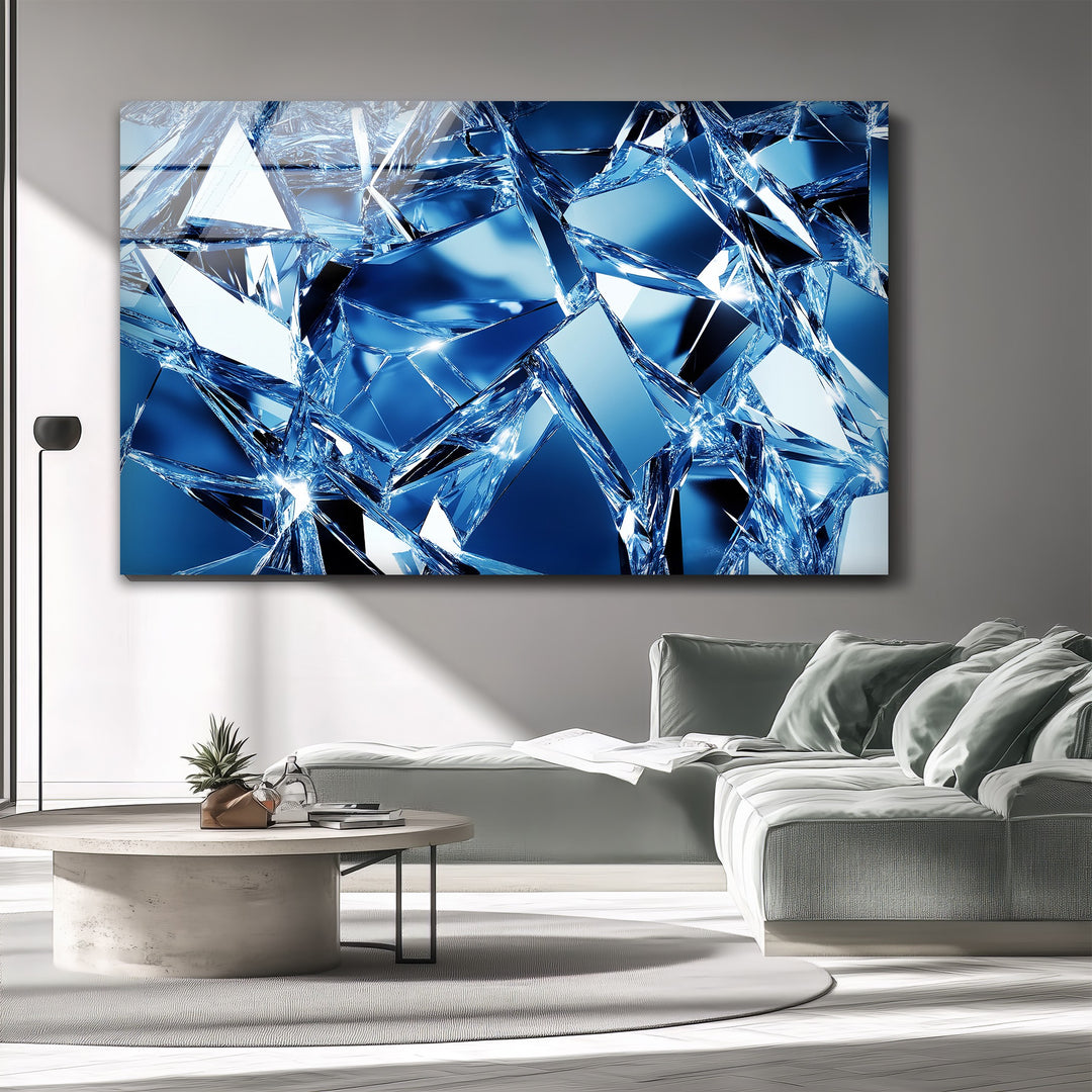 Crystal Shatter Blue – Abstract Faceted Ice Glass Wall Art