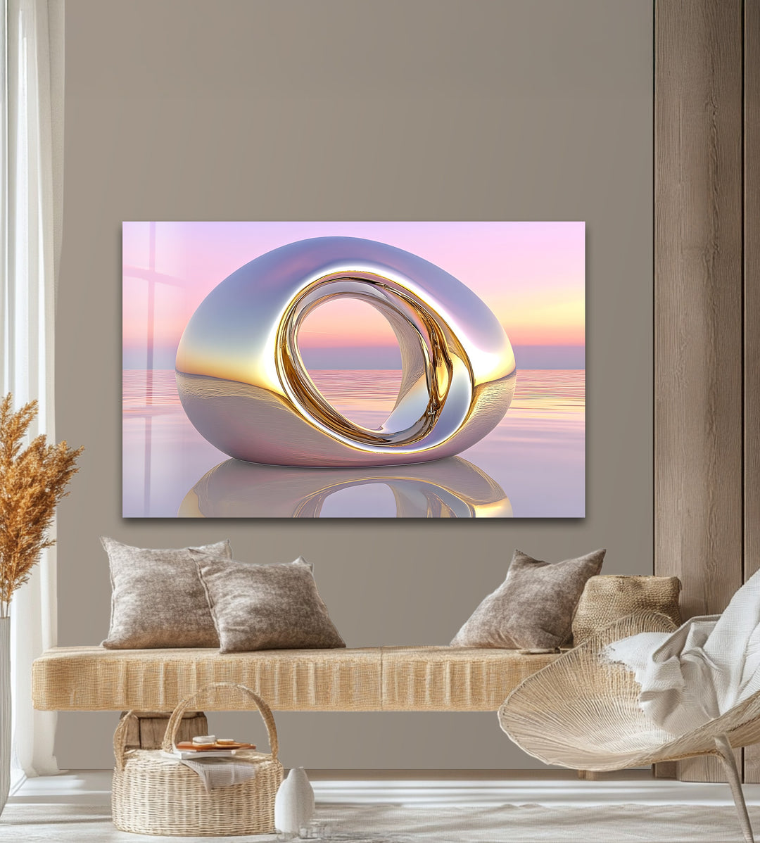 Lumina Dawn Sculpture – Polished Chrome Orb Glass Wall Art