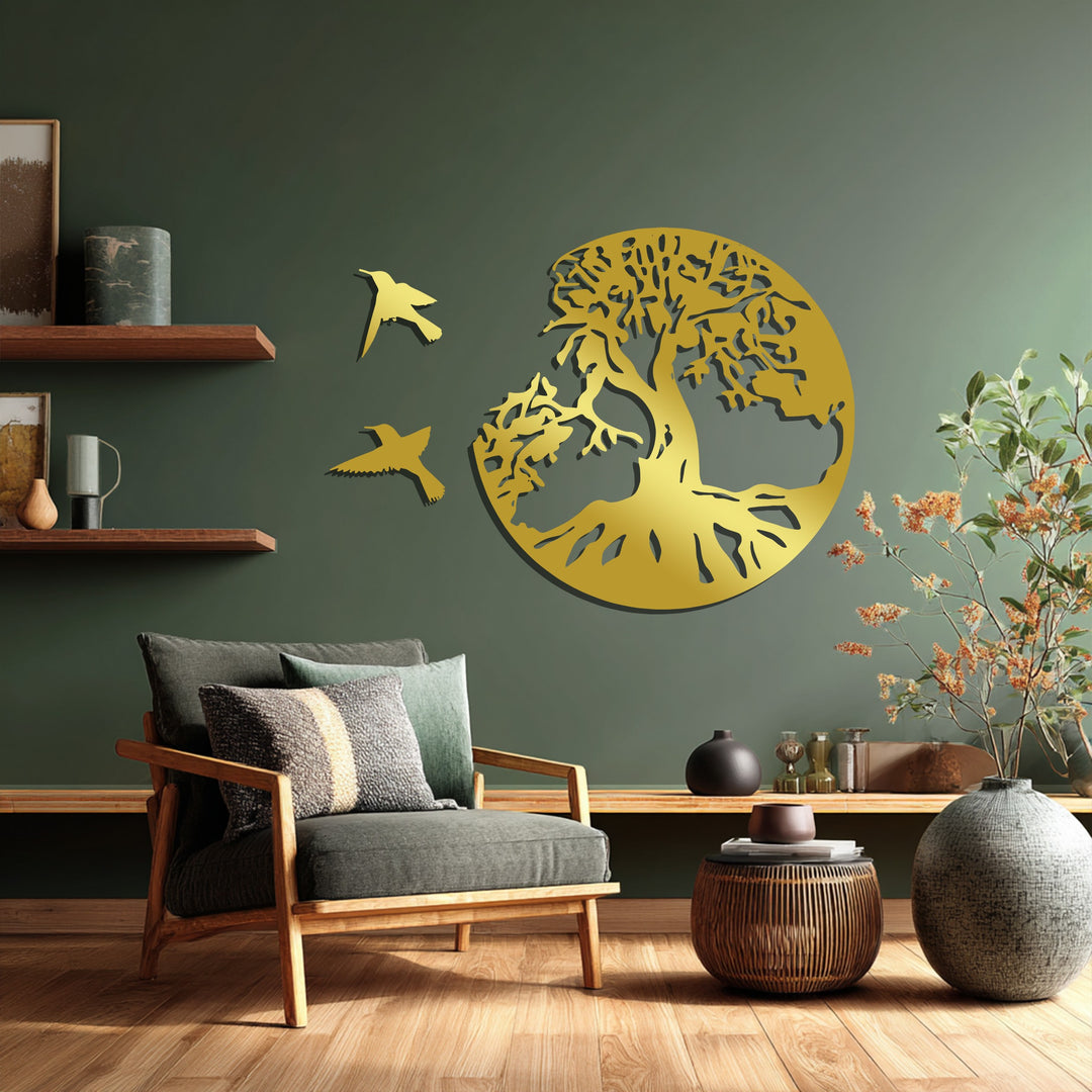 Tree of Life Circle Metal Wall Art – Nature Silhouette Decor
