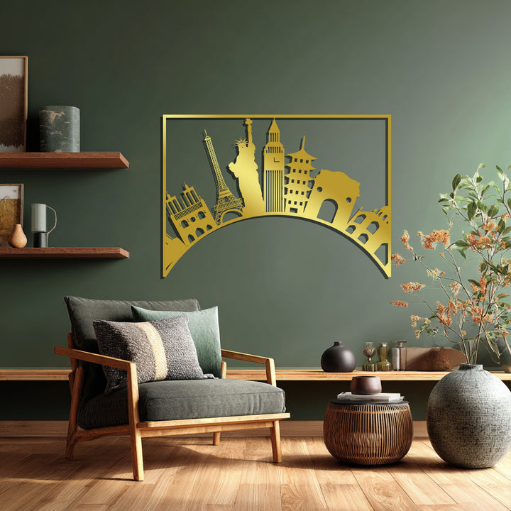 Global architecture metal wall decor
