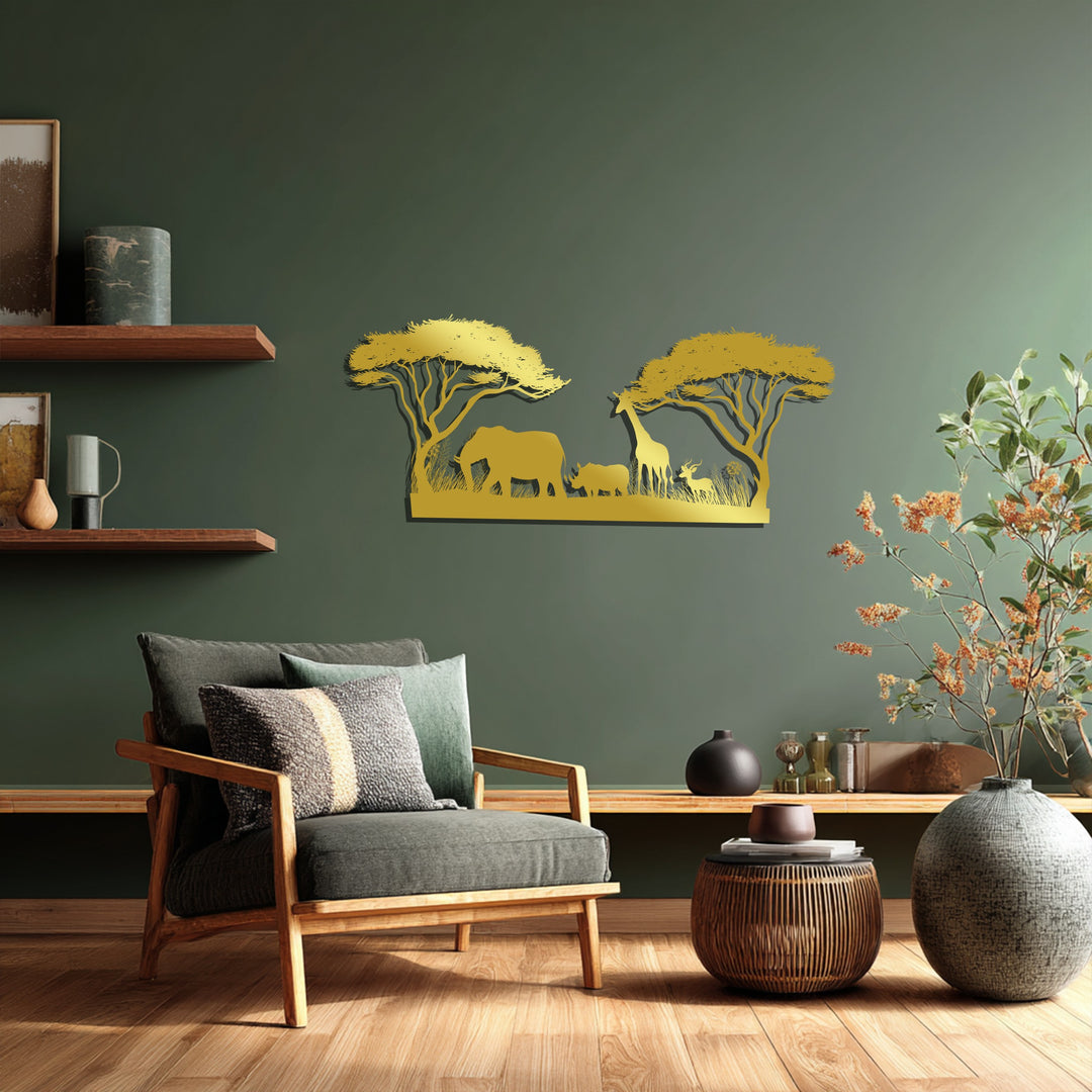 African Safari Silhouette – Wildlife Metal Wall Art