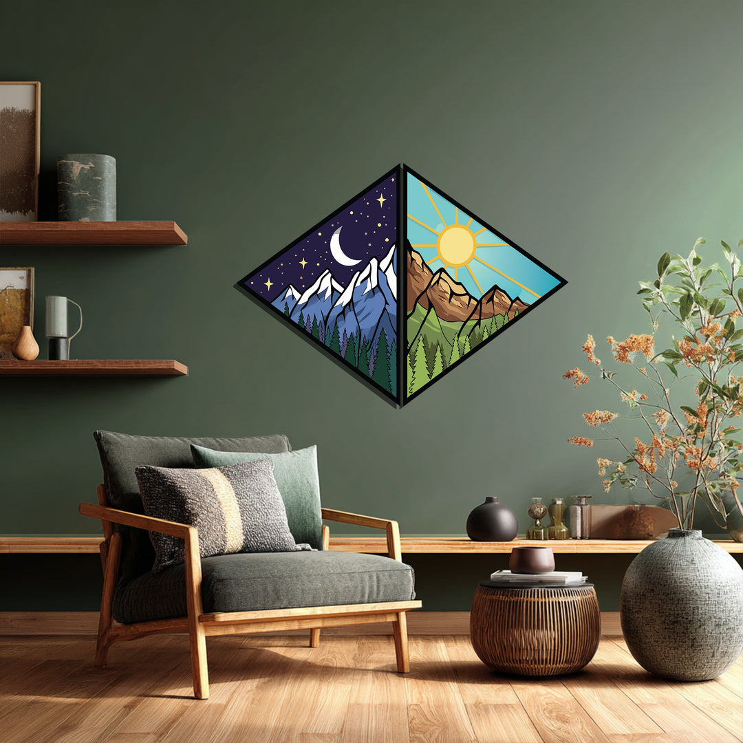 Day and Night Mountain Metal Wall Art – Dual Nature Landscape Design