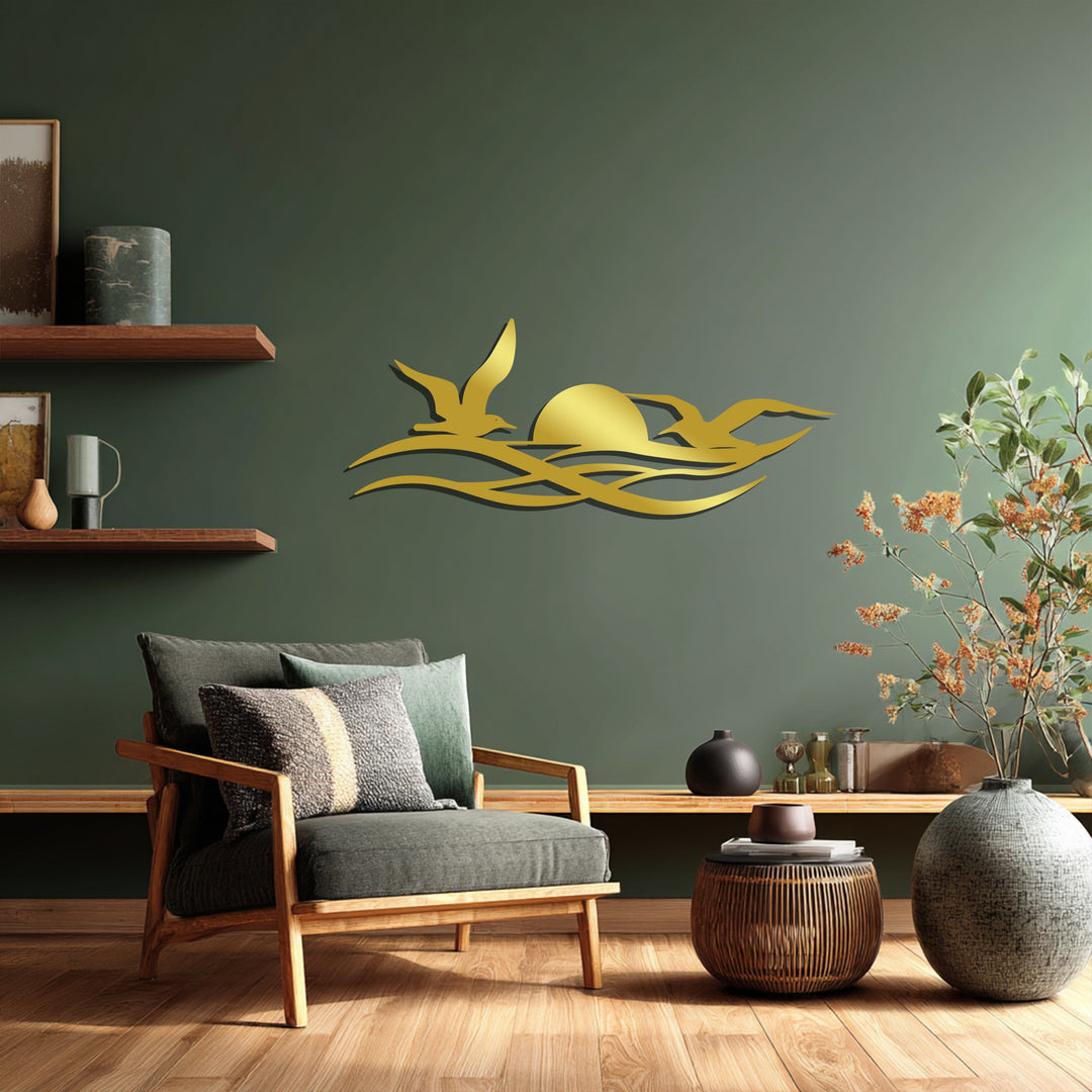 Sunset Birds Metal Wall Art – Modern Coastal Home Décor