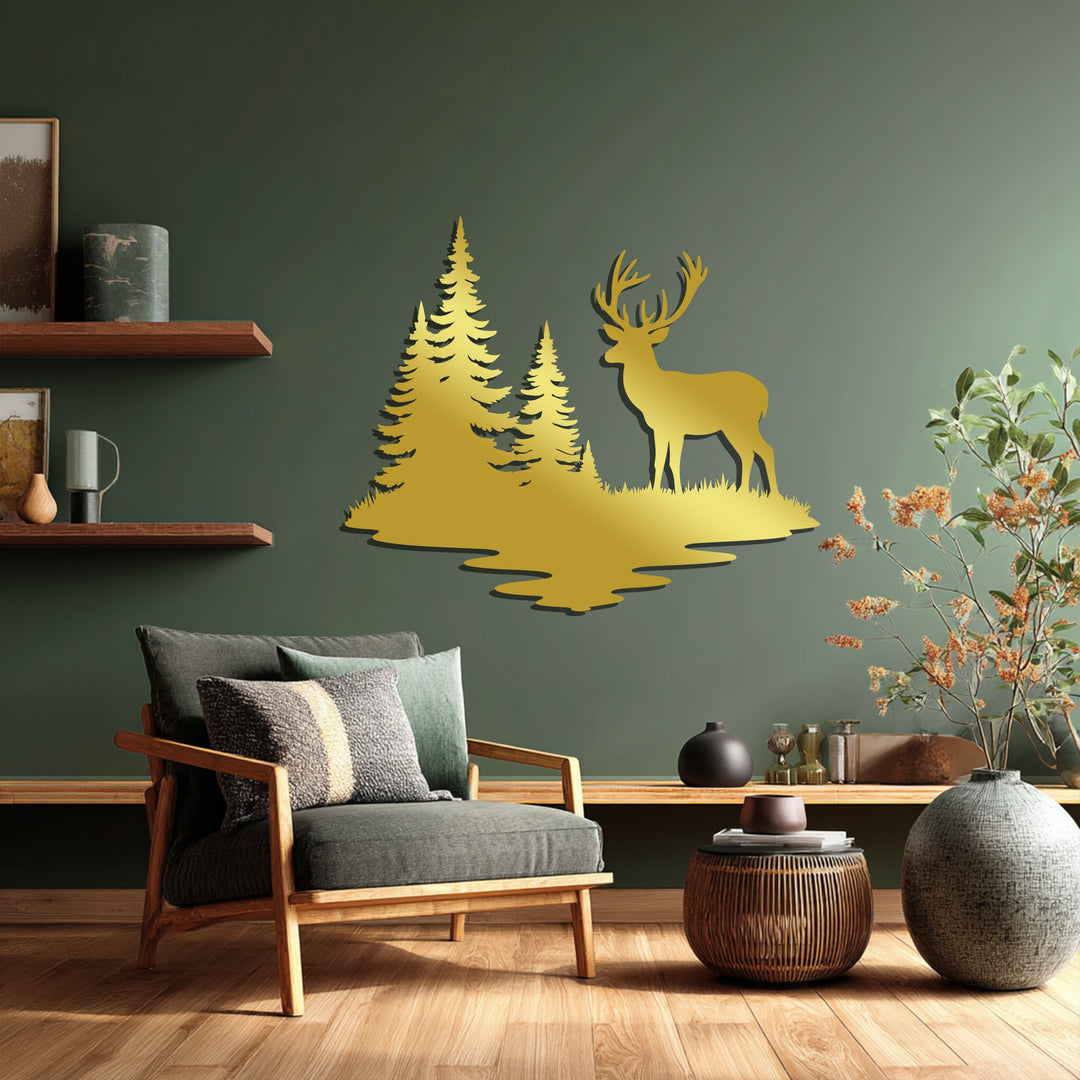 Forest Reflection Deer Metal Wall Art – Rustic Nature Décor