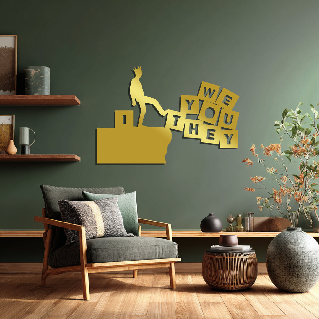 Laser-cut silhouette metal artwork symbolizing confidence and ego