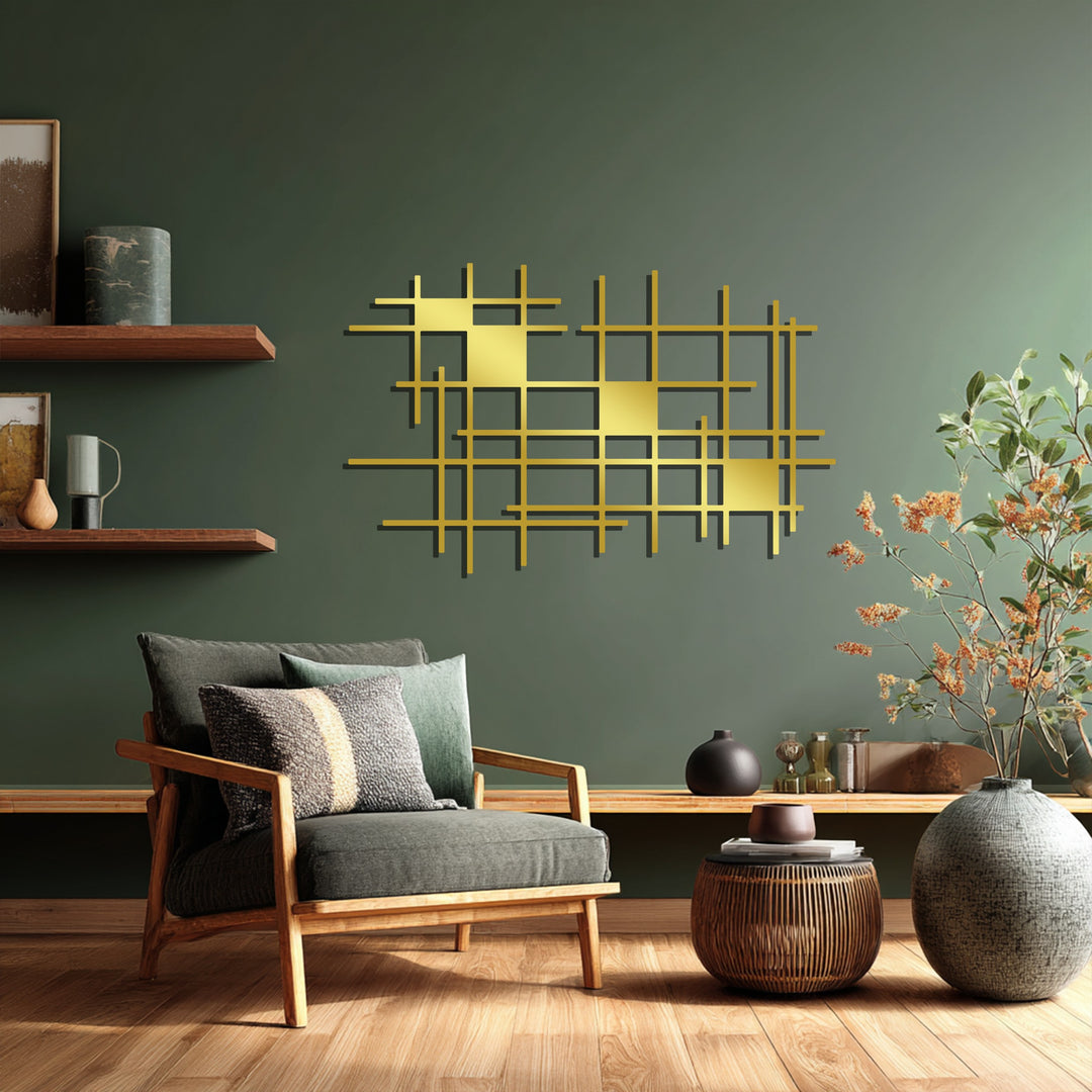 Geometric Grid Wall Art – Modern Metal Wall Decor