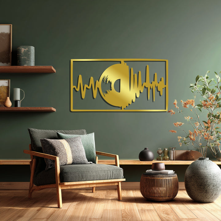 Vinyl record and soundwave red metal art