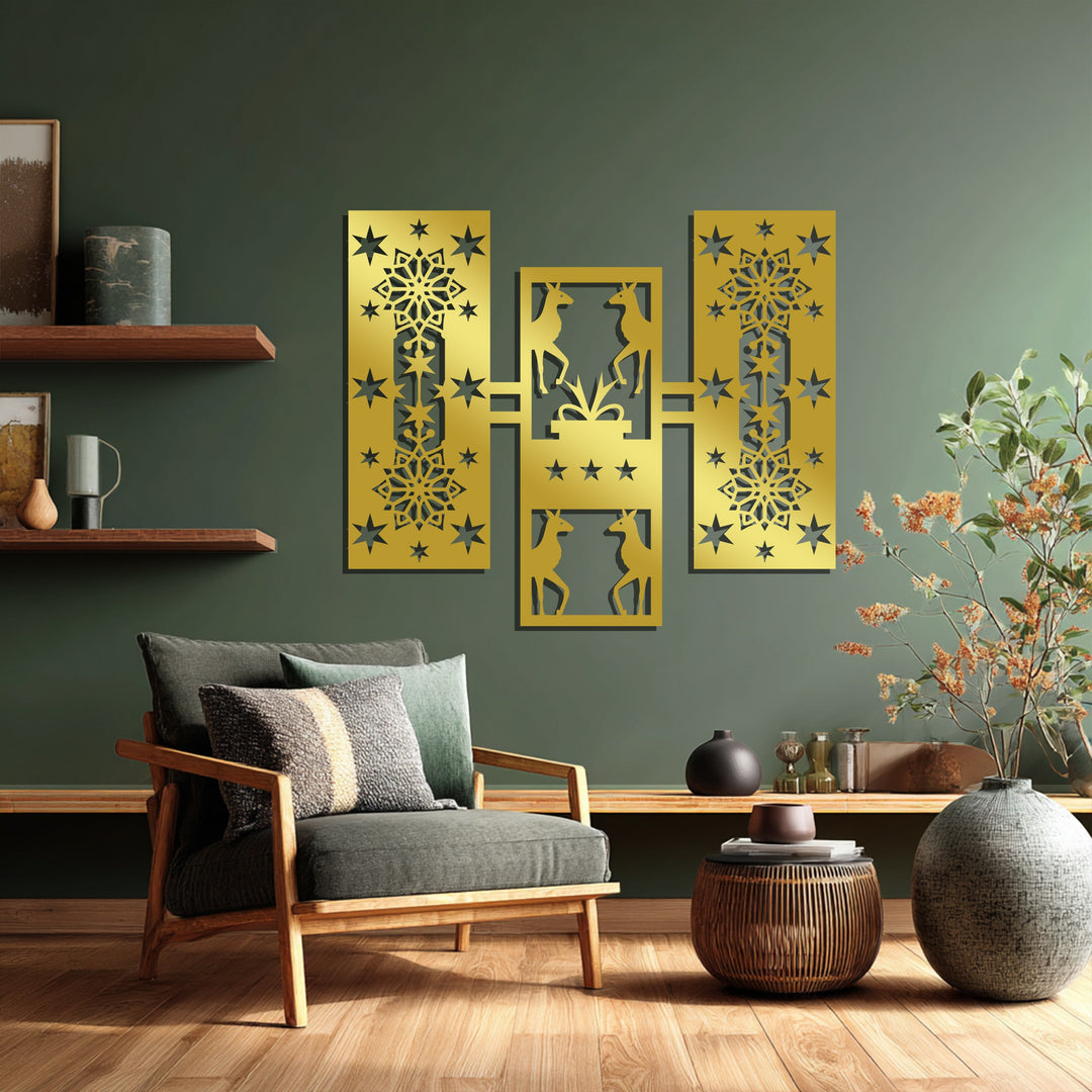 تناغم غزلان الشتاء – أشكال هندسية لعيد الميلاد فن جداري معدني