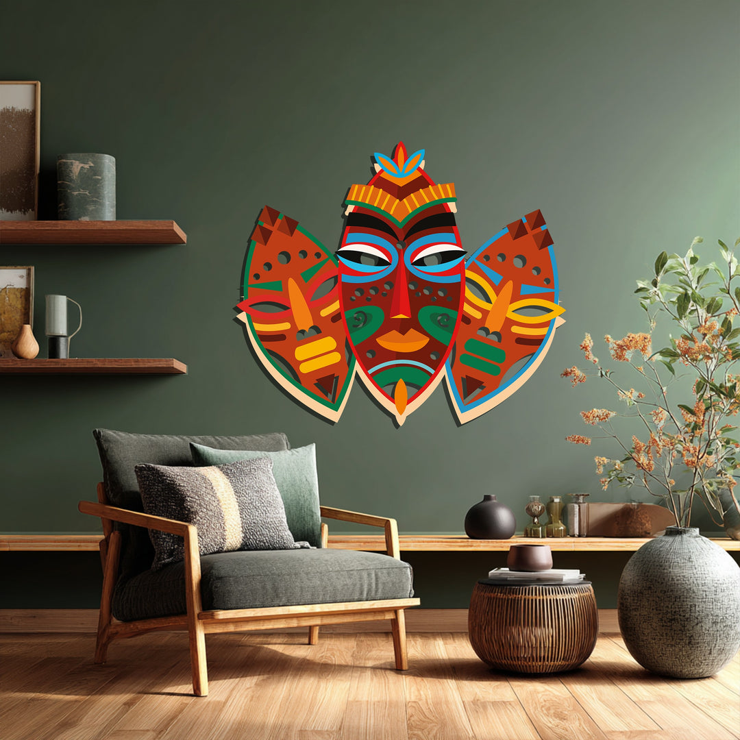 Tribal Mask Metal Wall Art – Colorful African-Inspired Home Decor