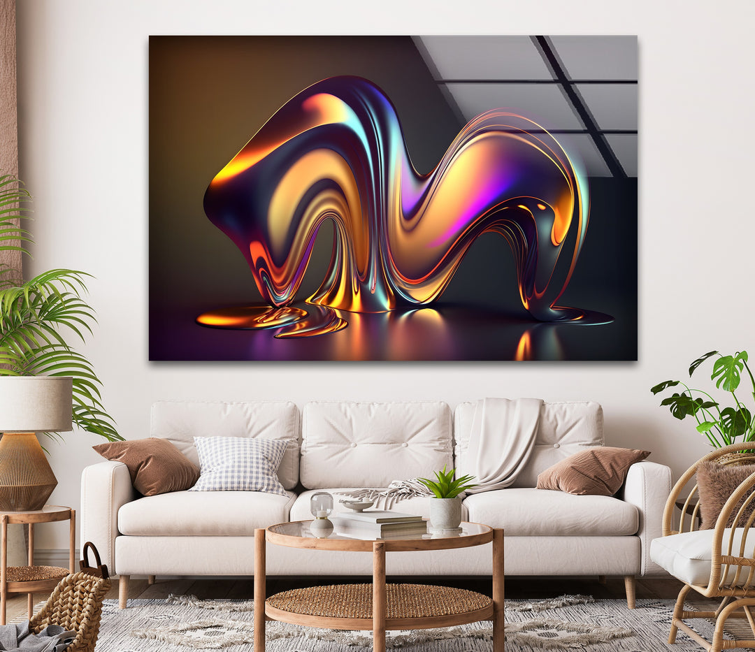 Radiant Melt Form – Iridescent Liquid Sculpture Glass Wall Art