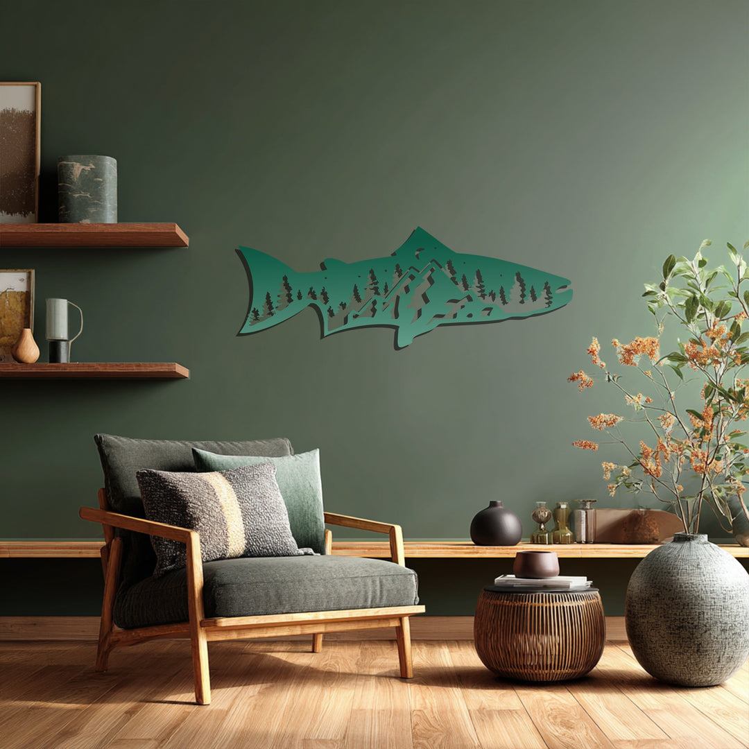 Mountain Trout Metal Wall Art – Nature-Inspired Fishing Decor