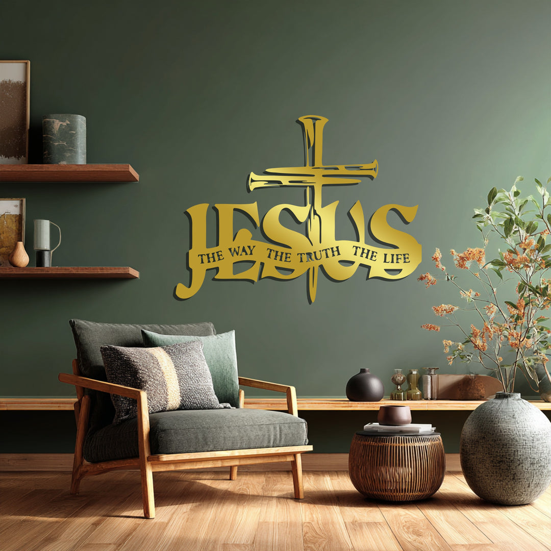Jesus Cross Metal Wall Art – The Way, The Truth, The Life Christian Decor