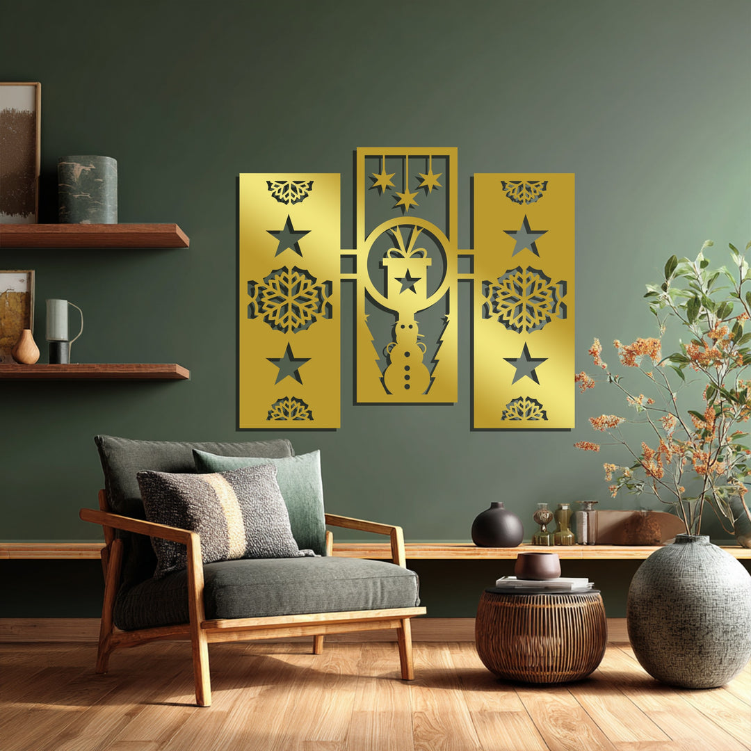 Snowman Gift Star – Christmas Geometric Metal Wall Art