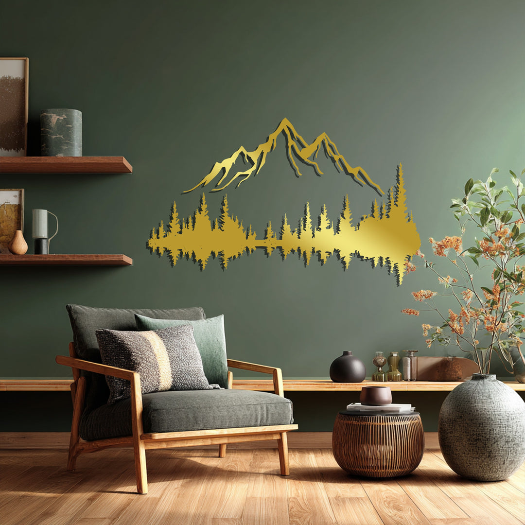 Rustic Mountain Landscape Metal Wall Art – Forest Reflection