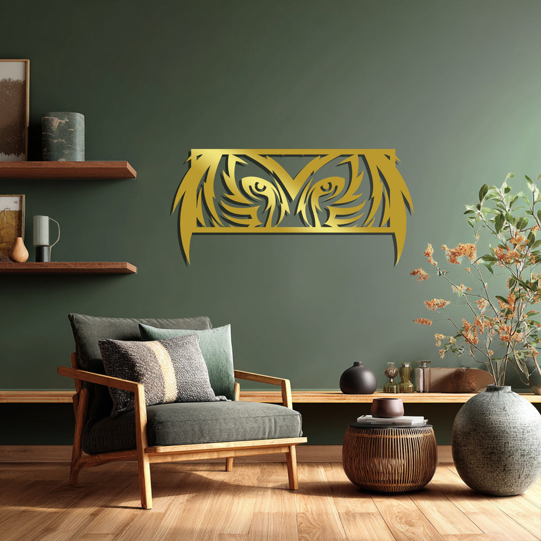 Mystic Owl Eyes Metal Wall Art – Modern Wildlife Decor