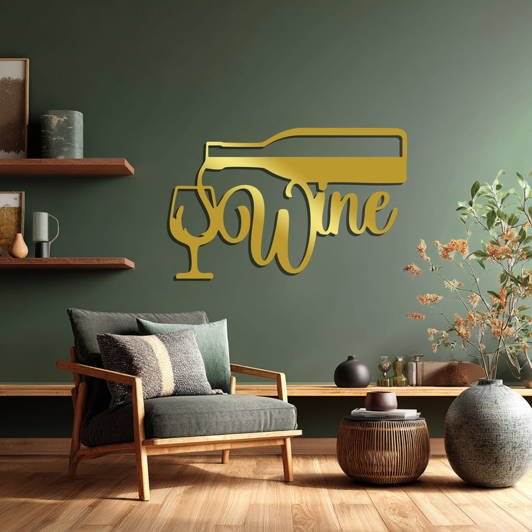 Wine Bottle & Glass – Modern Metal Wall Art