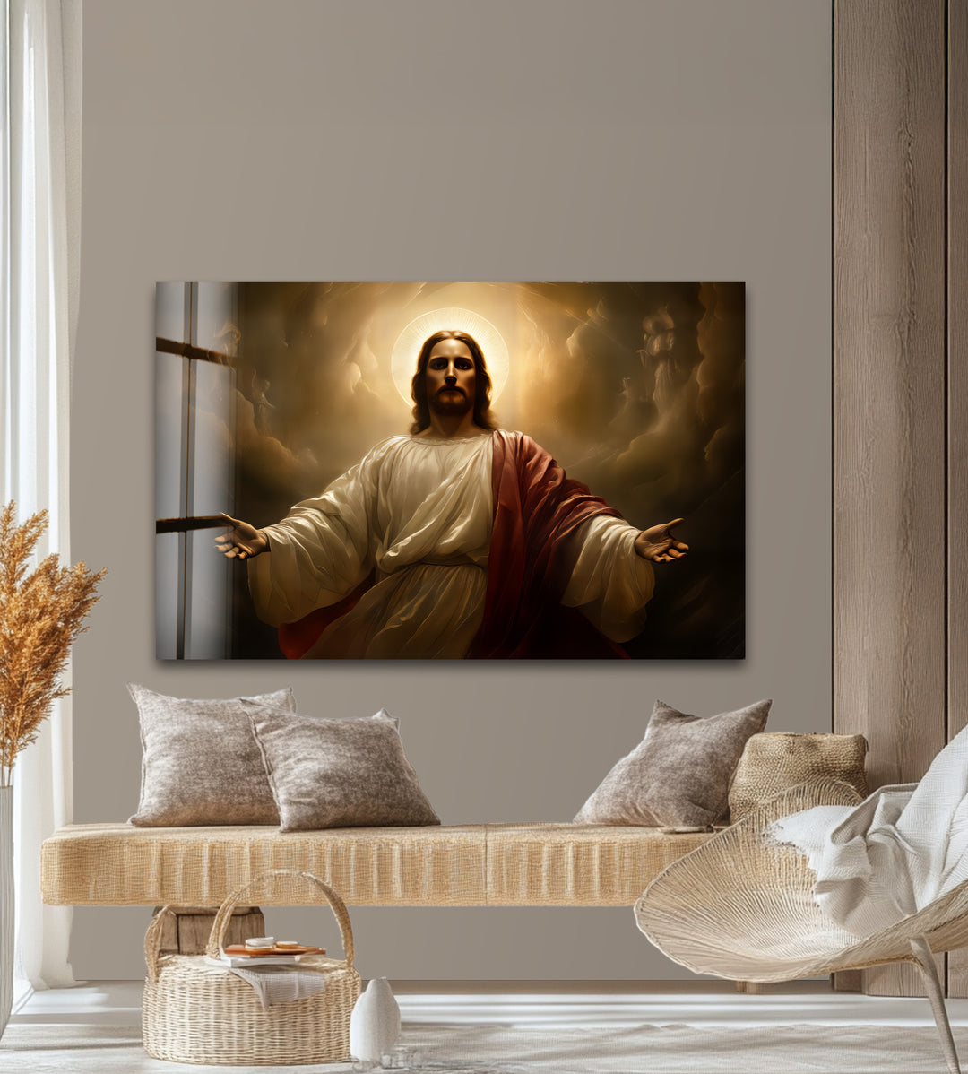 Divine Light – Sacred Jesus Portrait Glass Wall Art