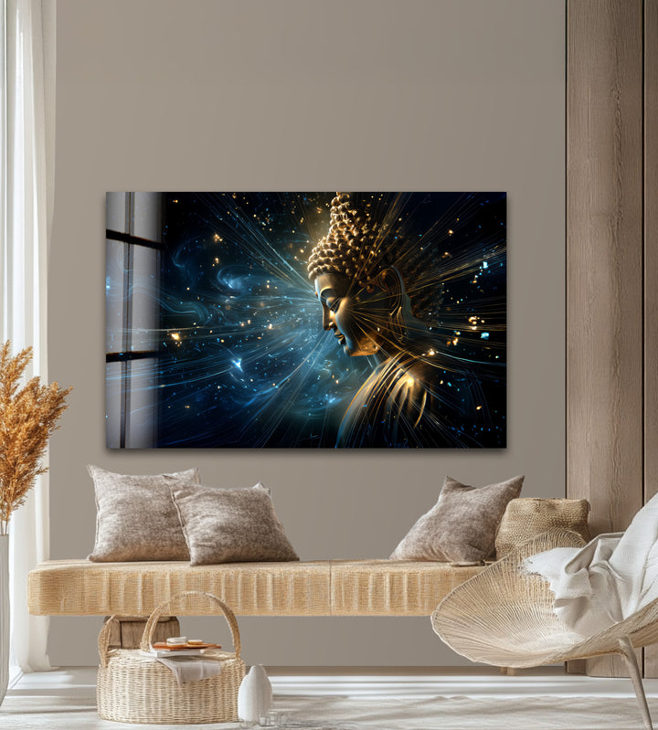 Cosmic Enlightenment – Radiant Buddha Glass Wall Art