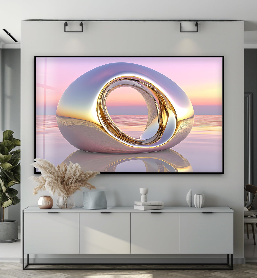 Lumina Dawn Sculpture – Polished Chrome Orb Glass Wall Art