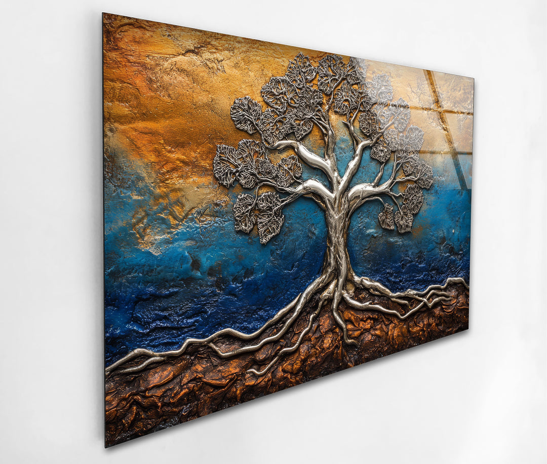 Eternal Roots Bronze – Sculpted Metallic Tree Glass Wall Art