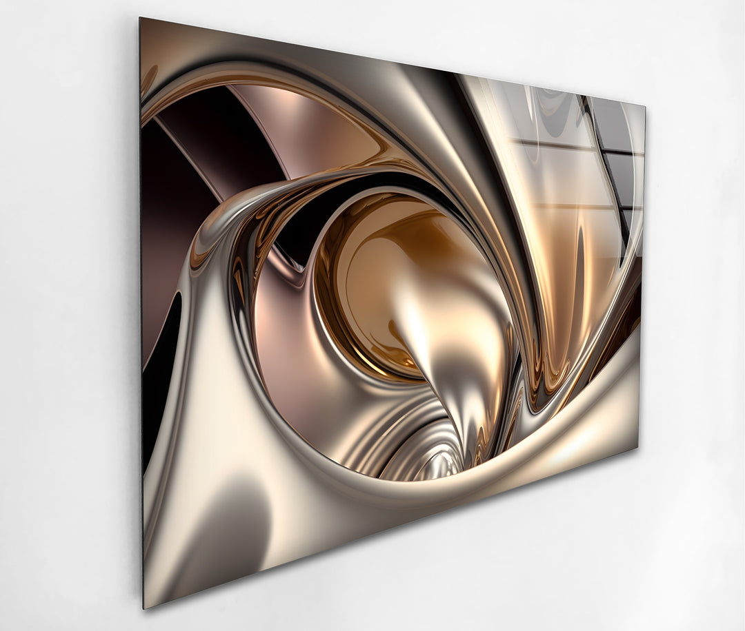 Champagne Alloy Flow – Abstract Gold & Silver Chrome Glass Wall Art