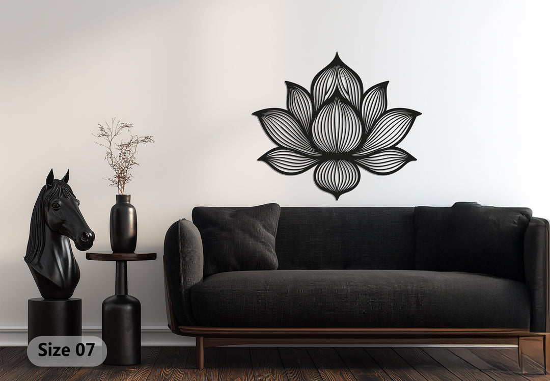 Lotus Flower Metal Wall Art – Modern Black Sacred Geometry Décor
