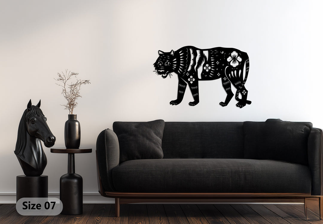 Floral Tiger Metal Wall Art – Animal Silhouette Decor