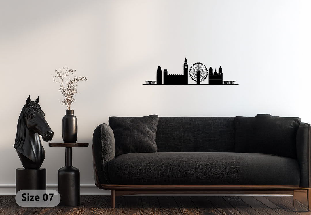 Black London skyline metal wall decoration