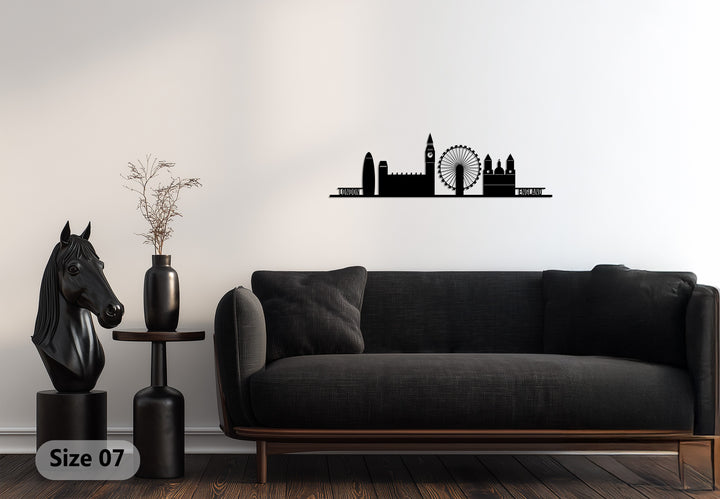Black London skyline metal wall decoration