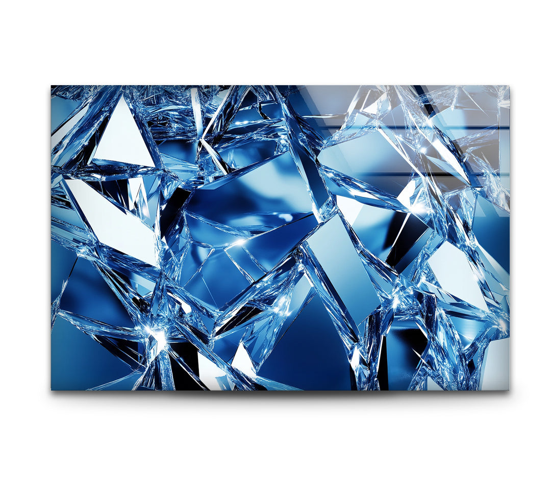 Crystal Shatter Blue – Abstract Faceted Ice Glass Wall Art