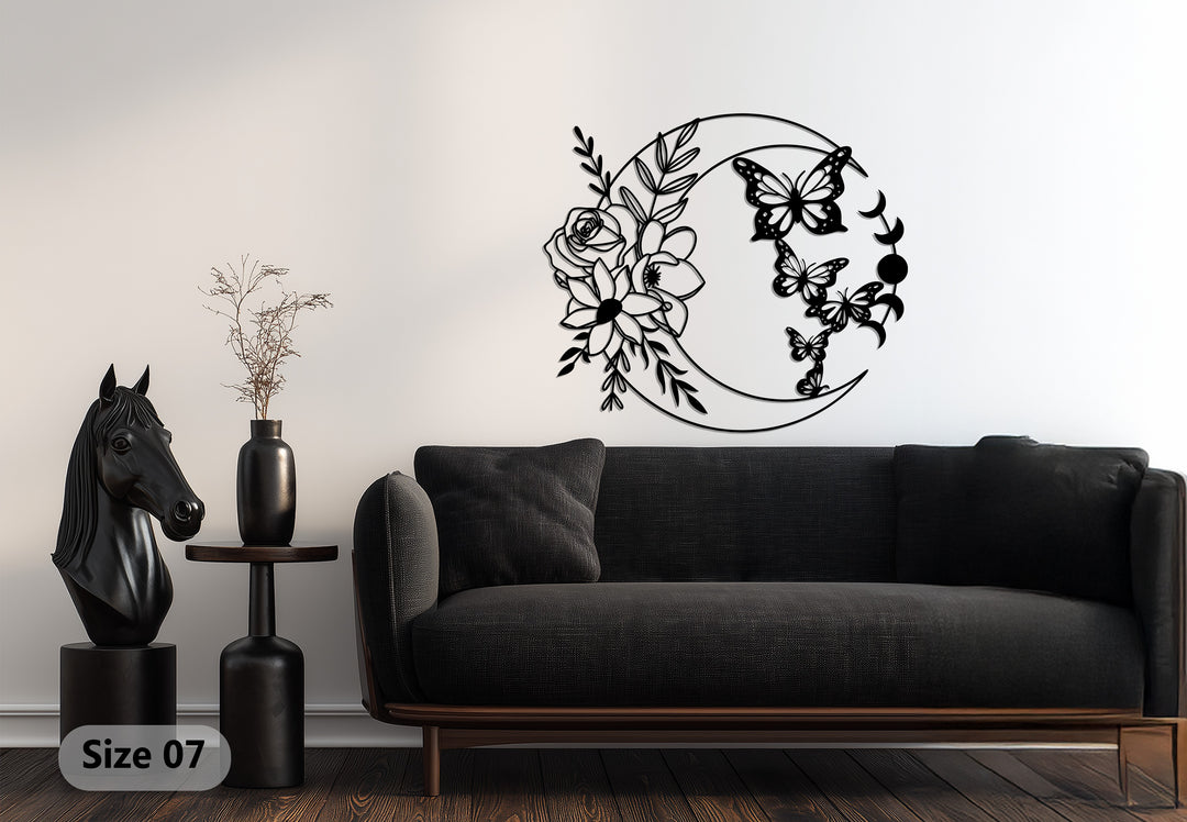 Celestial Harmony – Moon and Butterfly Metal Wall Art