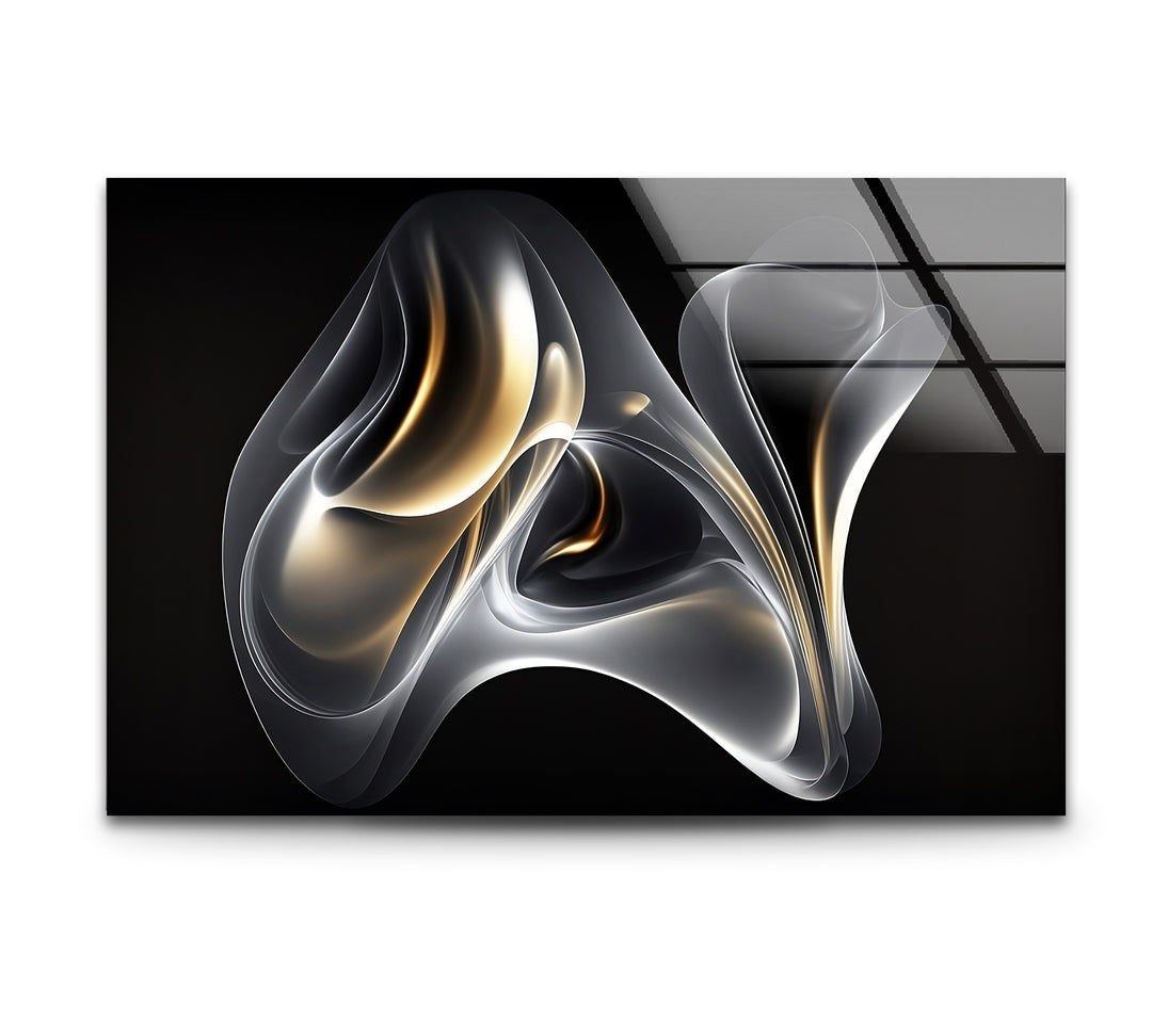 Ethereal Ember Veil – Abstract Smoke Gold Glass Wall Art