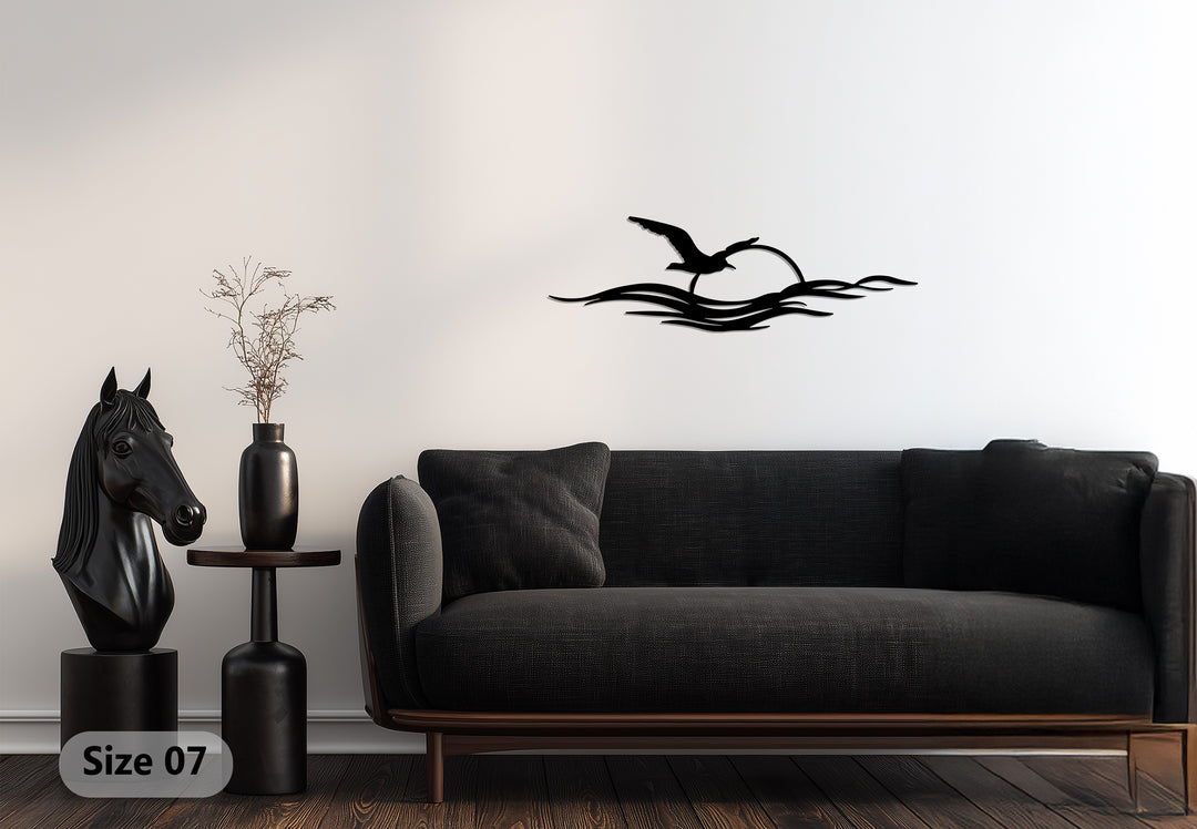 Flying Seagull Sunset Metal Wall Art – Coastal Minimalist Décor