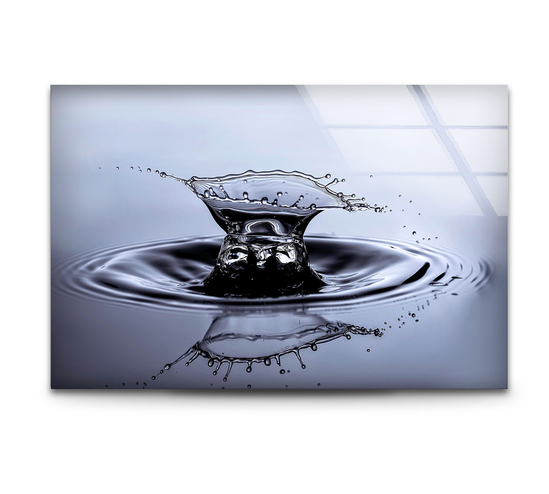 Aqua Impact Moment – Black & Silver Water Splash Glass Wall Art