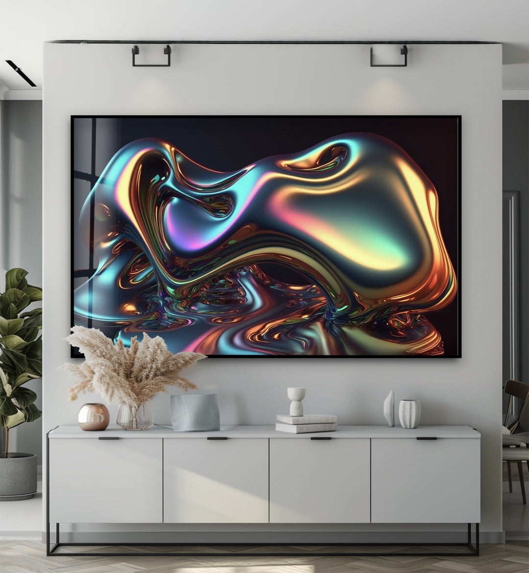 Spectrum Melt Aura – Iridescent Liquid Chrome Glass Wall Art