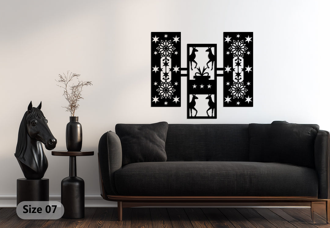 تناغم غزلان الشتاء – أشكال هندسية لعيد الميلاد فن جداري معدني