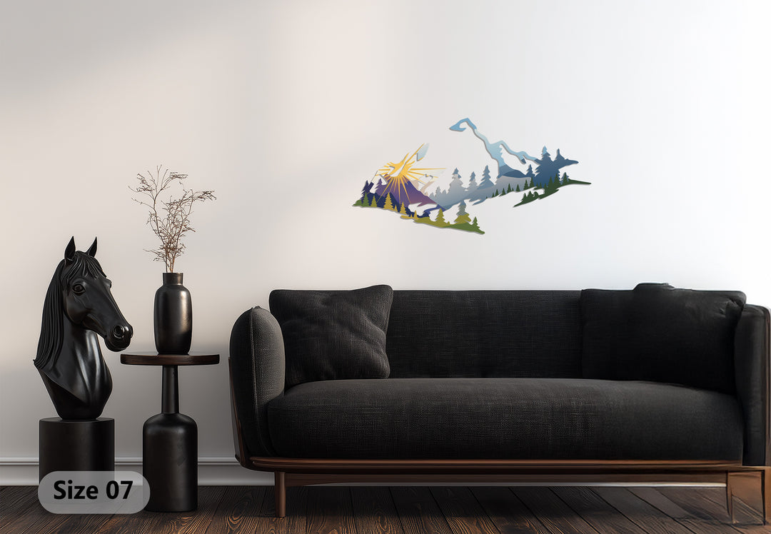 Majestic Sunrise Over Mountains Metal Wall Art – Nature Landscape Design