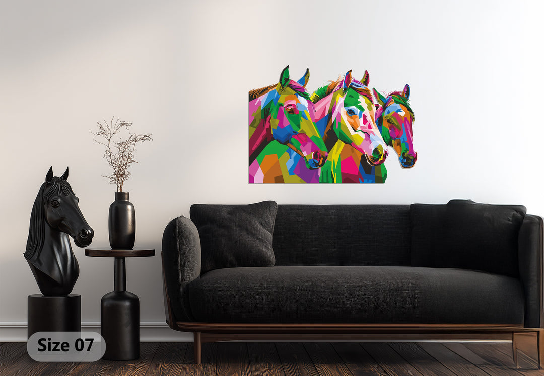 Trio of Horses Metal Wall Art – Vibrant Abstract Animal Wall Decor