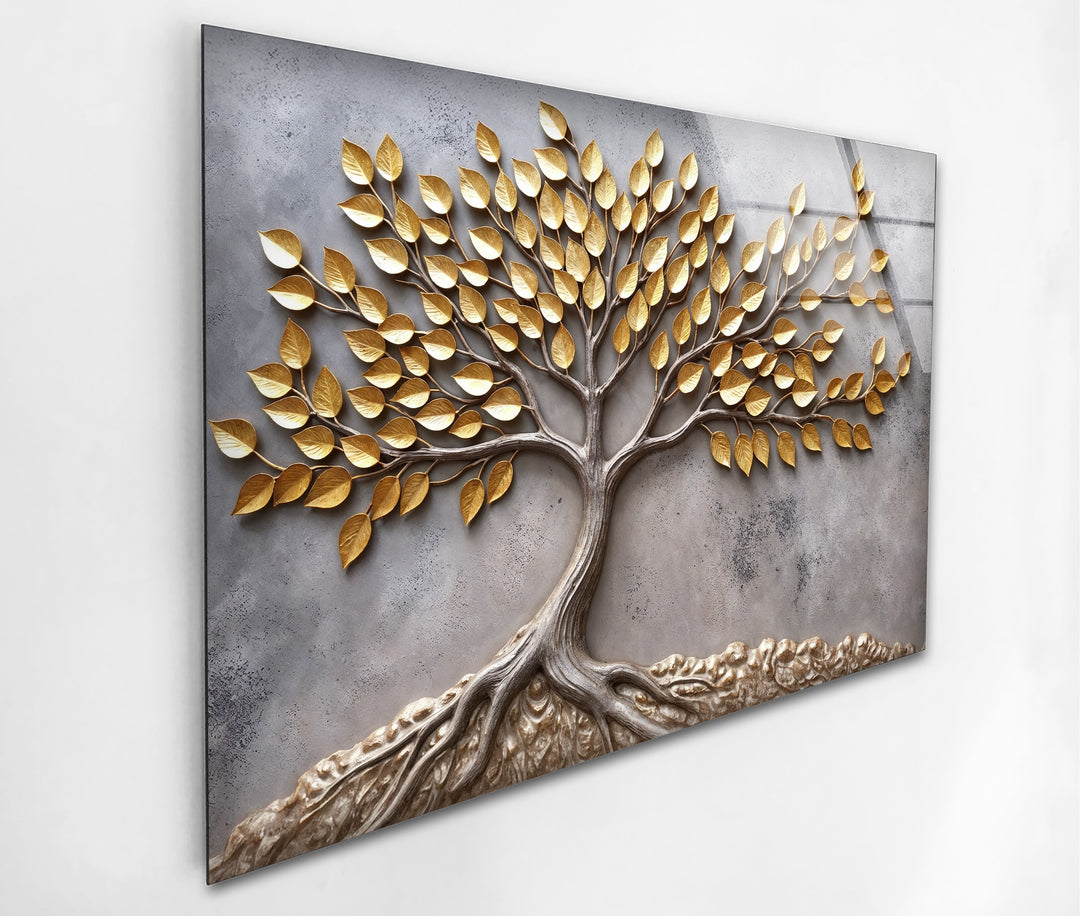 Eternal Roots Gold Harmony – Luxury Tree of Life Glass Wall Art